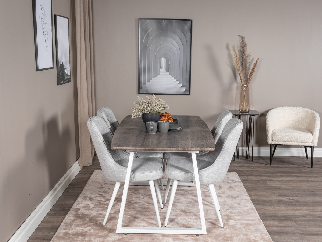 Conjunto de comedor Dallas 1805 (Blanco + Gris claro)