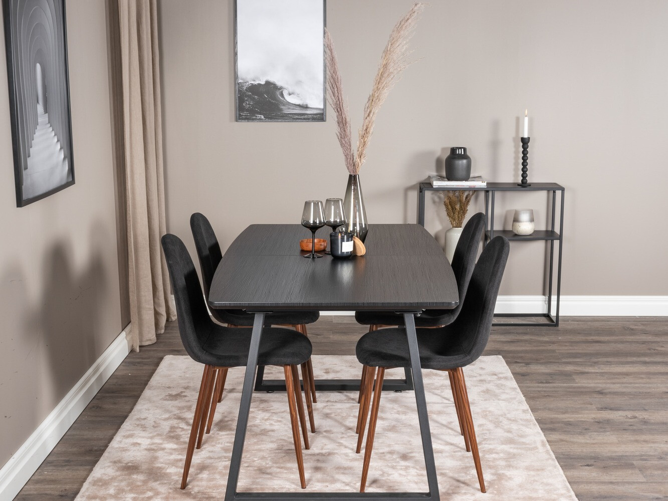 Conjunto de comedor Dallas 1983 (Negro + Nogal)