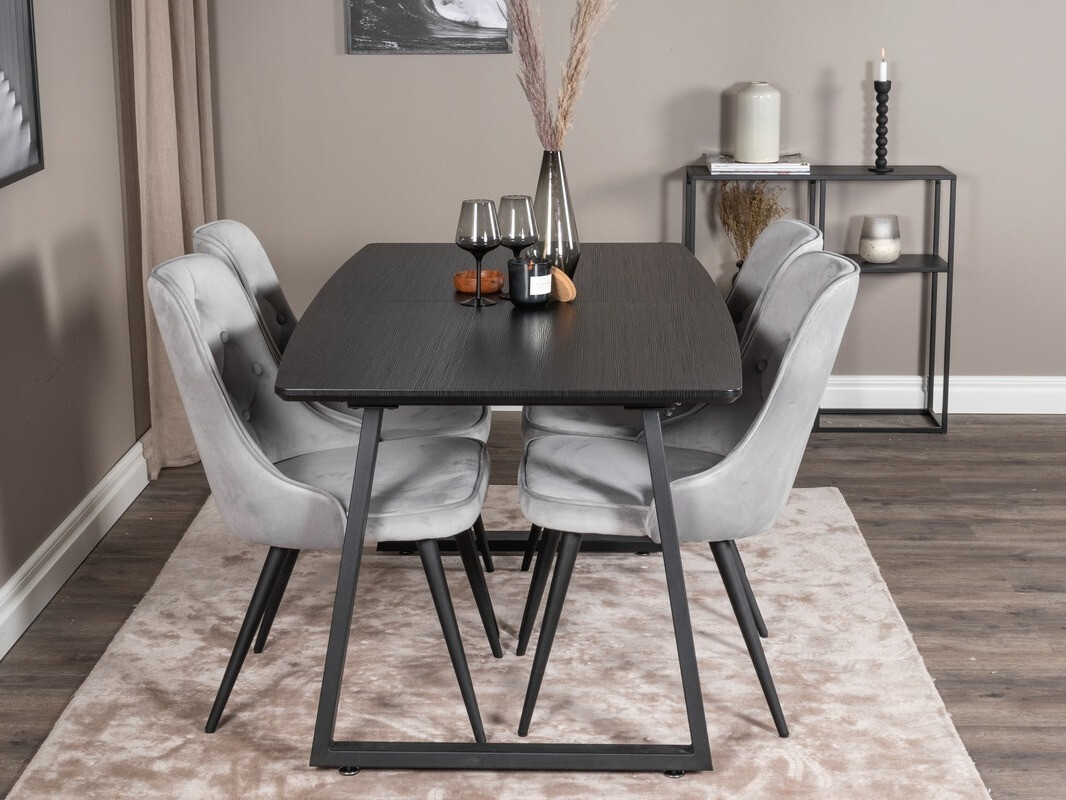 Conjunto de comedor Dallas 1993 (Negro + Gris claro)