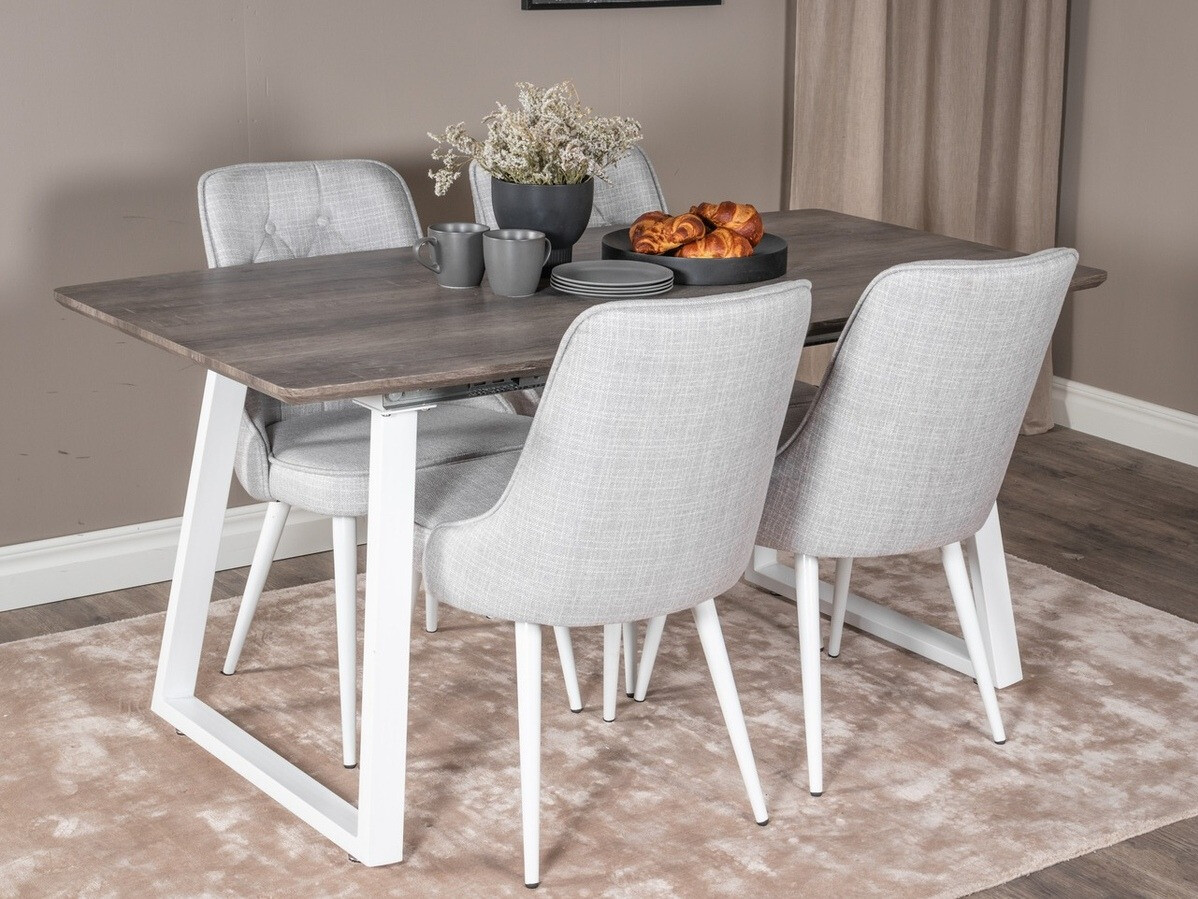 Conjunto de mesas y sillas para comedor Dallas 1805 (Blanco + Gris claro)