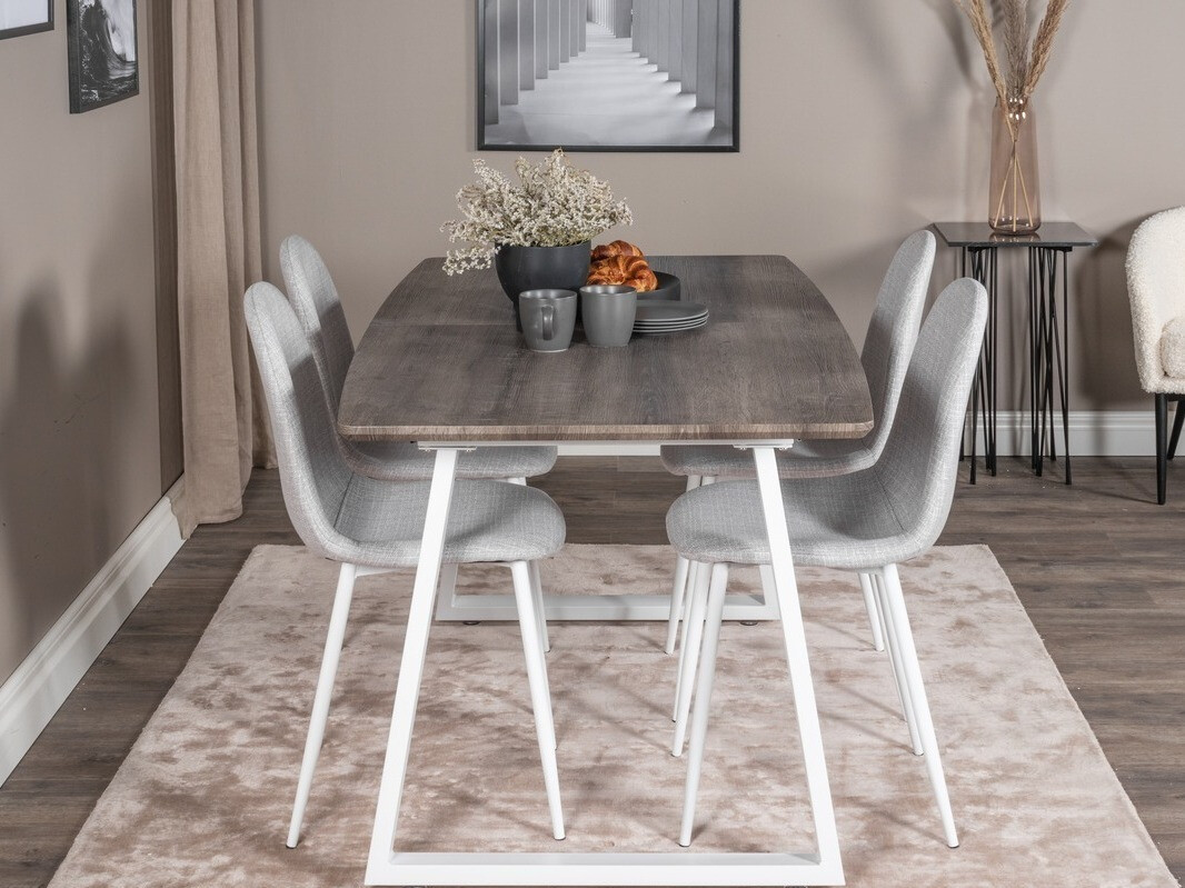 Conjunto de mesas y sillas para comedor Dallas 1979 (Blanco + Gris claro)