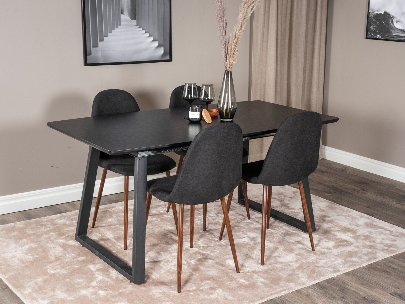 Conjunto de mesas y sillas para comedor Dallas 1983 (Negro + Nogal)