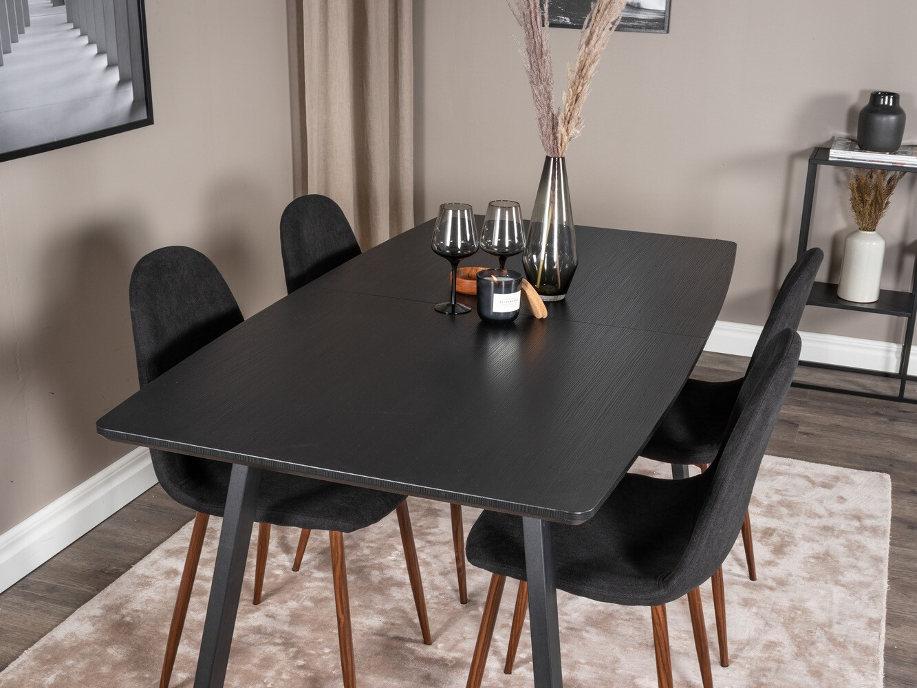 Conjunto de mesas y sillas para comedor Dallas 1983 (Negro + Nogal)