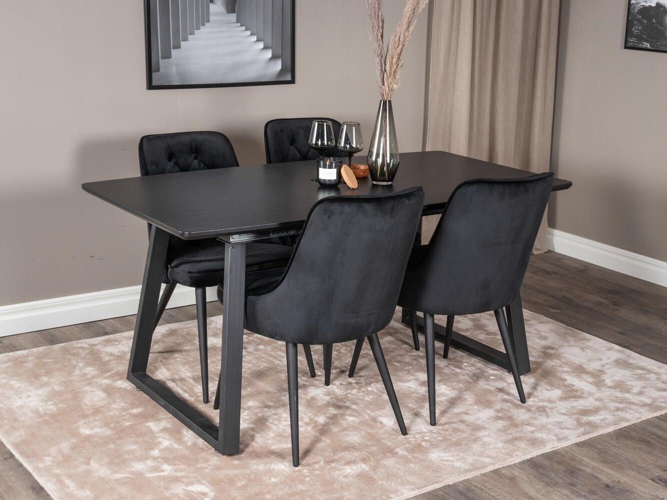 Conjunto de mesas y sillas para comedor Dallas 1993 (Negro)