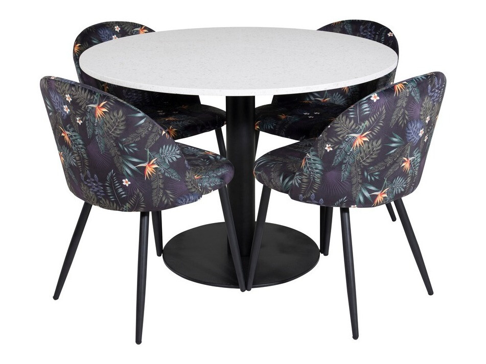 Conjunto de comedor Dallas 1107 (Patrón floral + Negro)