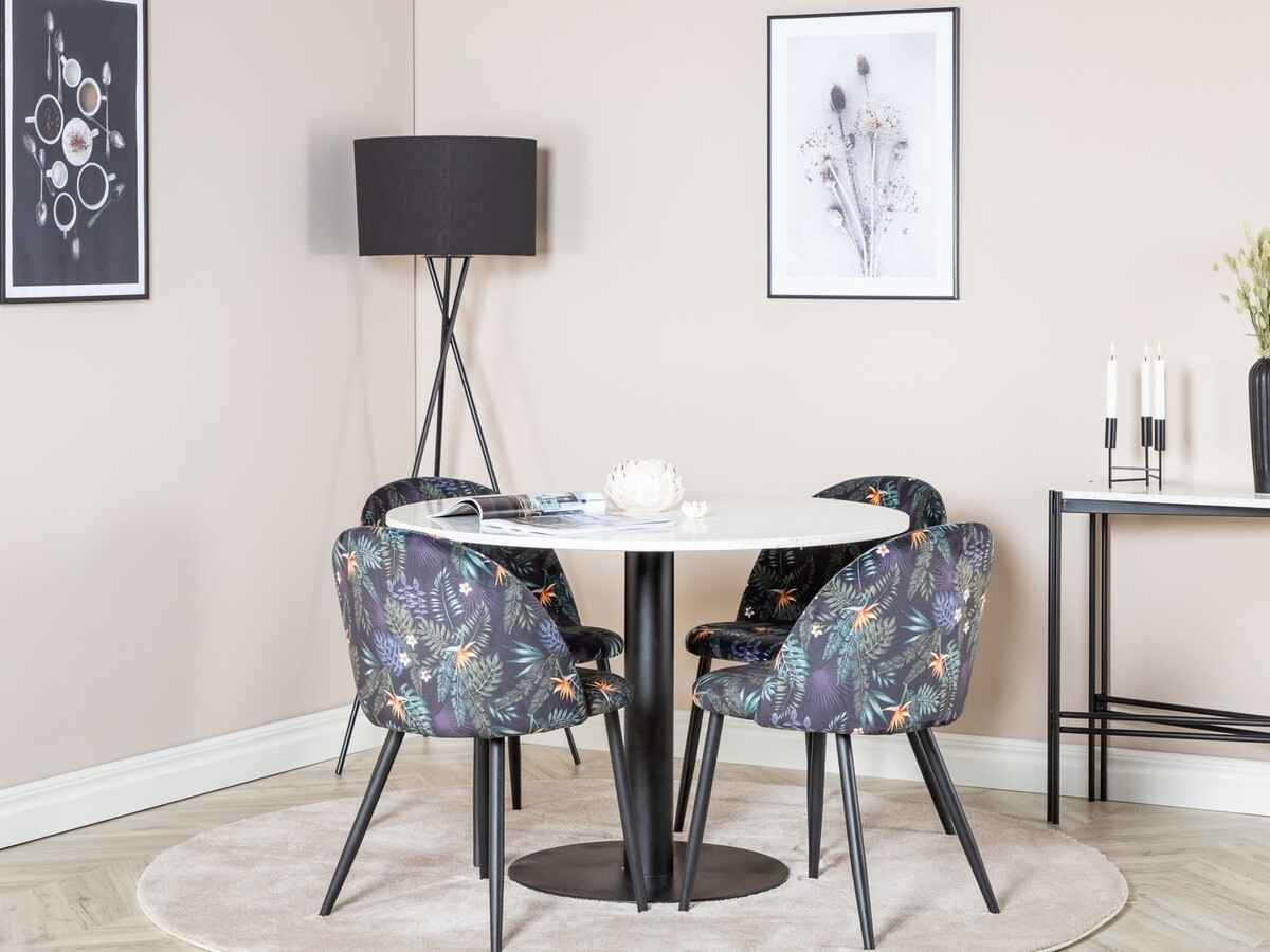 Conjunto de comedor Dallas 1107 (Patrón floral + Negro)