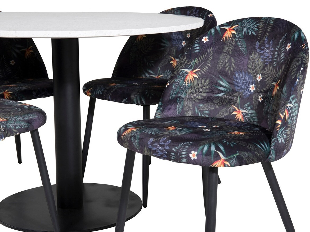 Conjunto de comedor Dallas 1107 (Patrón floral + Negro)
