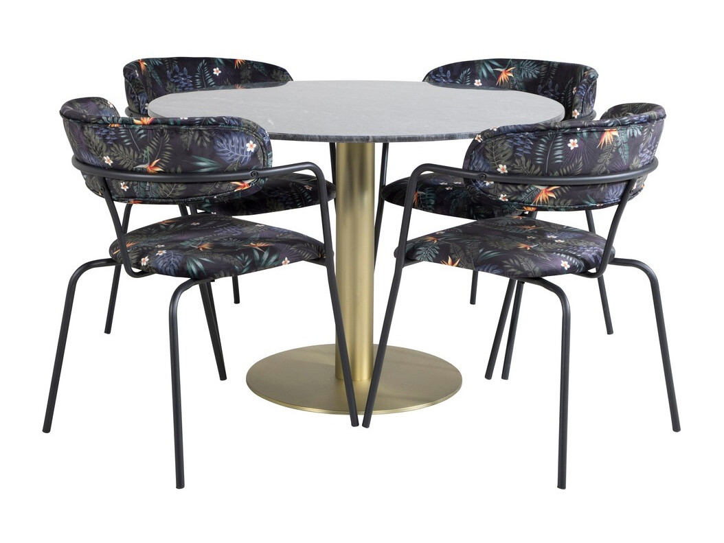 Conjunto de mesas y sillas para comedor Dallas 1208 (Patrón floral + Negro)