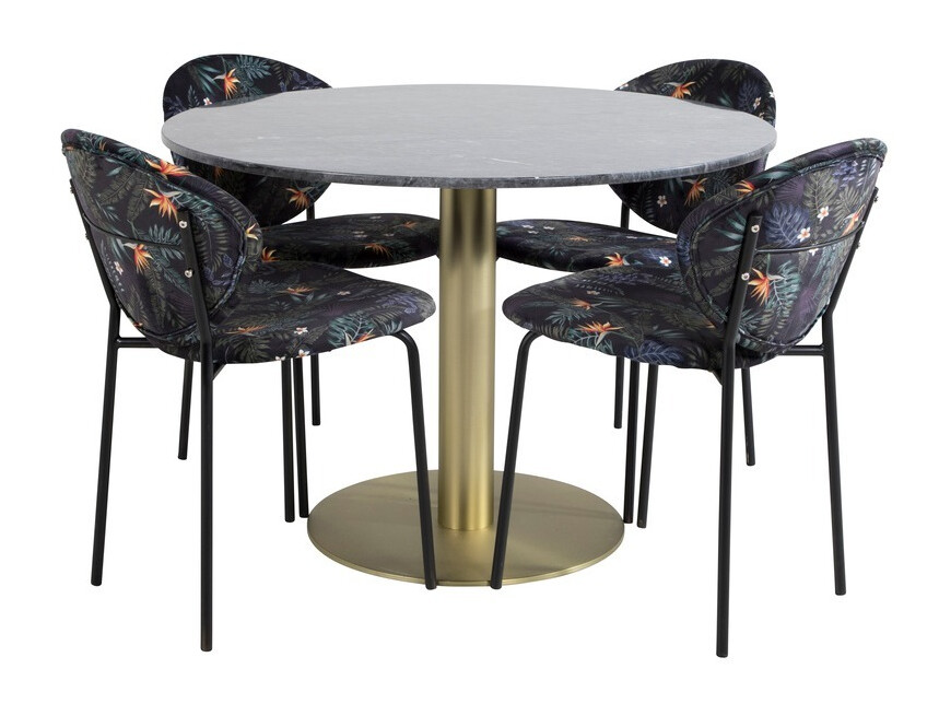 Conjunto de mesas y sillas para comedor Dallas 1209 (Patrón floral + Negro)