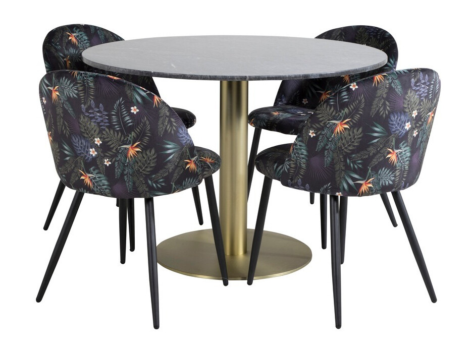 Conjunto de mesas y sillas para comedor Dallas 1219 (Patrón floral + Negro)