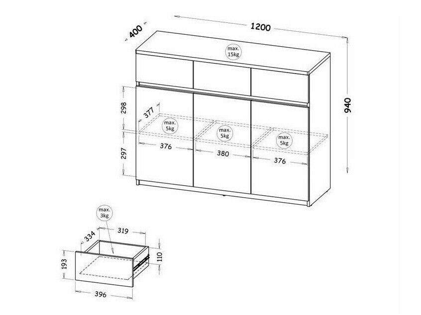 Cómoda Evaropha 105 (Roble wotan + Blanco)