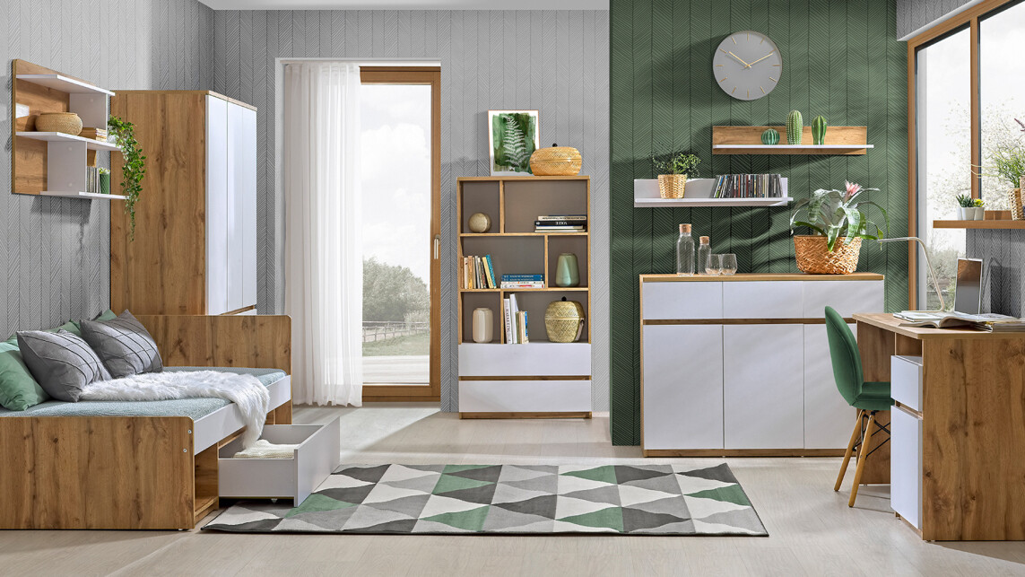 Estantería de pared Evaropha 107 (Roble wotan + Blanco)