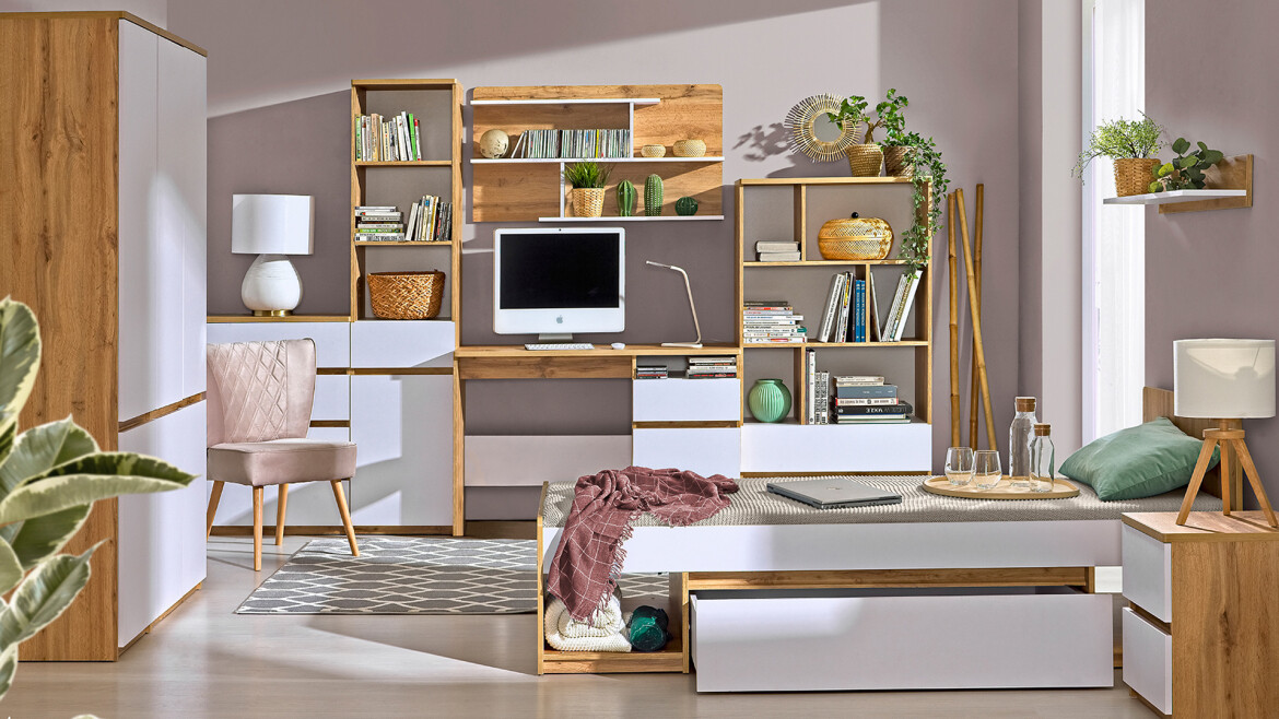 Mesilla de noche Evaropha 109 (Roble wotan + Blanco)