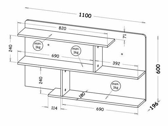 Estantería de pared Evaropha 111 (Roble wotan + Blanco)