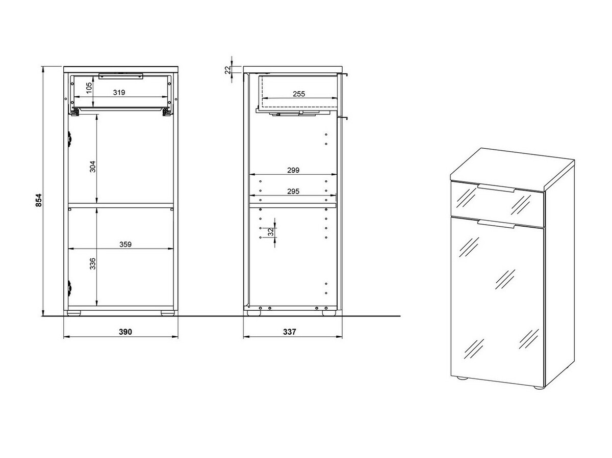 Armario de pie para baño Levciro 101 (Blanco brillante + Grafito)