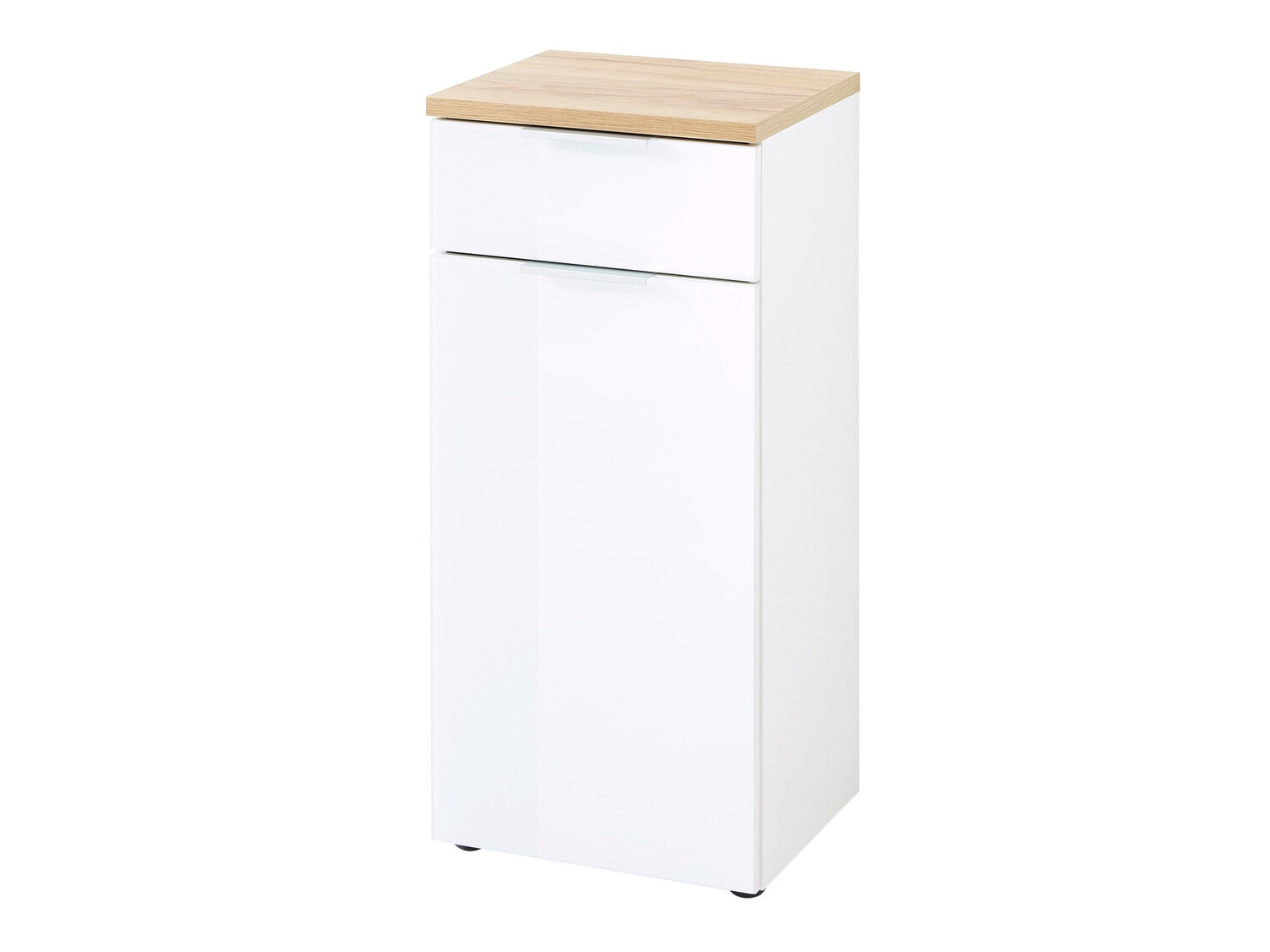 Armario de pie para baño Levciro 101 (Blanco brillante + Navarra roble)