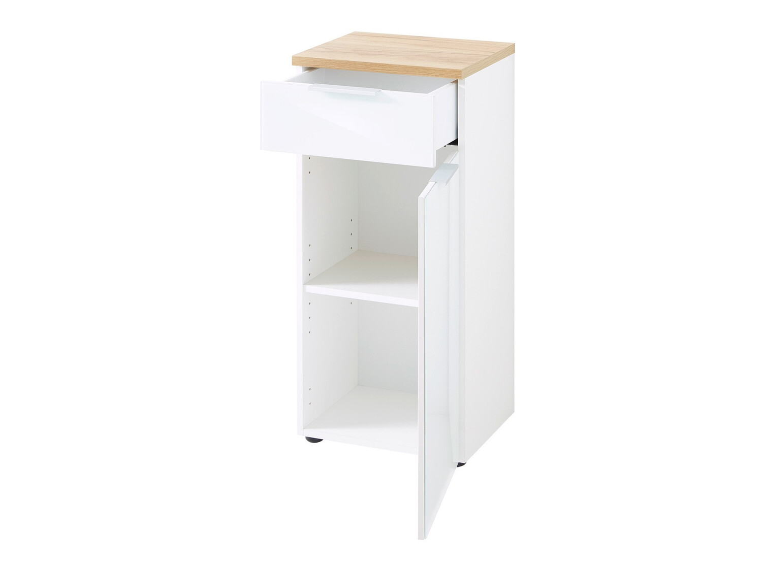 Armario de pie para baño Levciro 101 (Blanco brillante + Navarra roble)