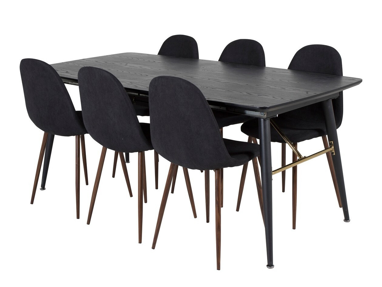 Conjunto de comedor Dallas 1443 (Negro + Nuez)