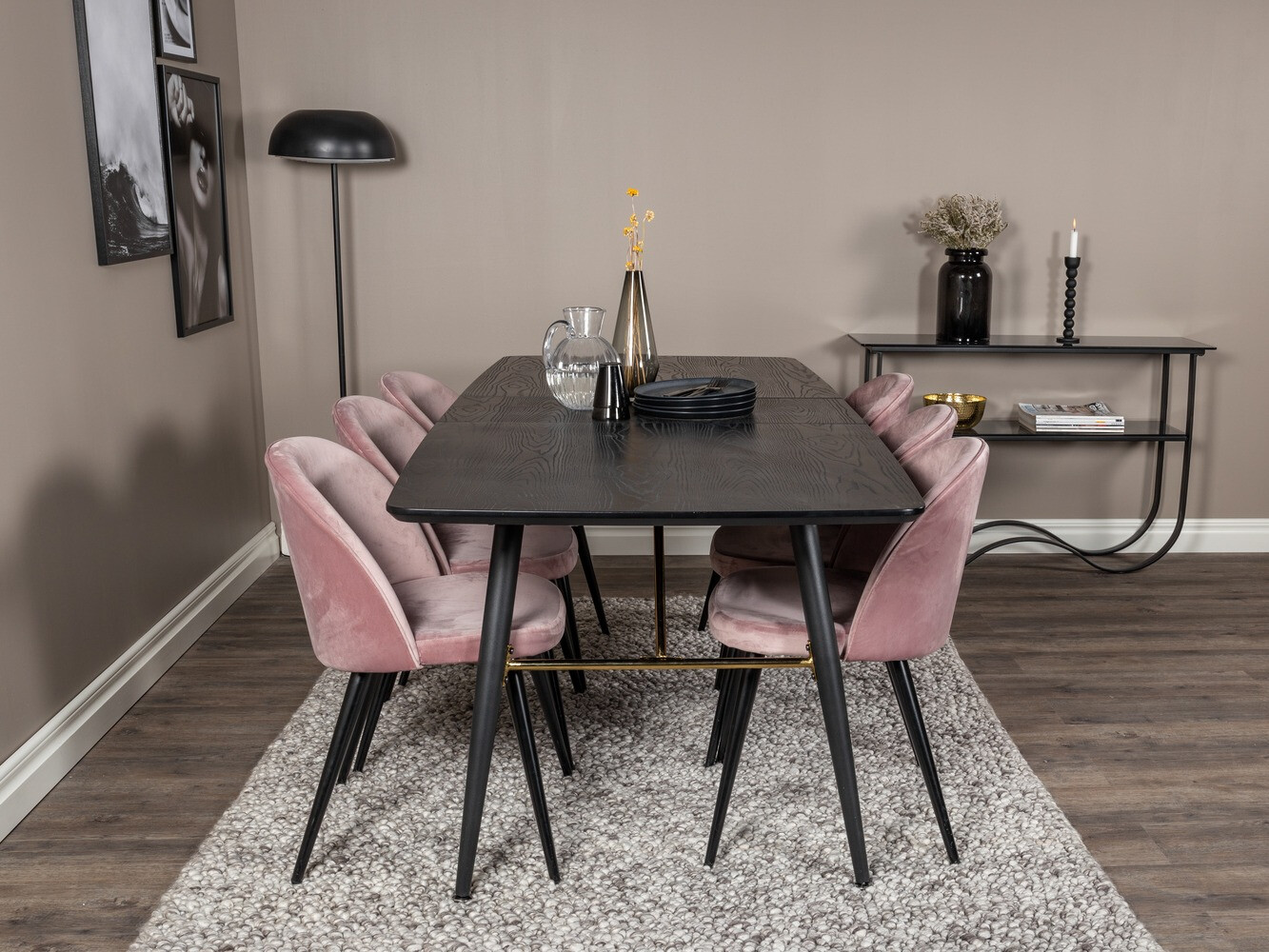 Conjunto de comedor Dallas 1449 (Rosa + Negro)