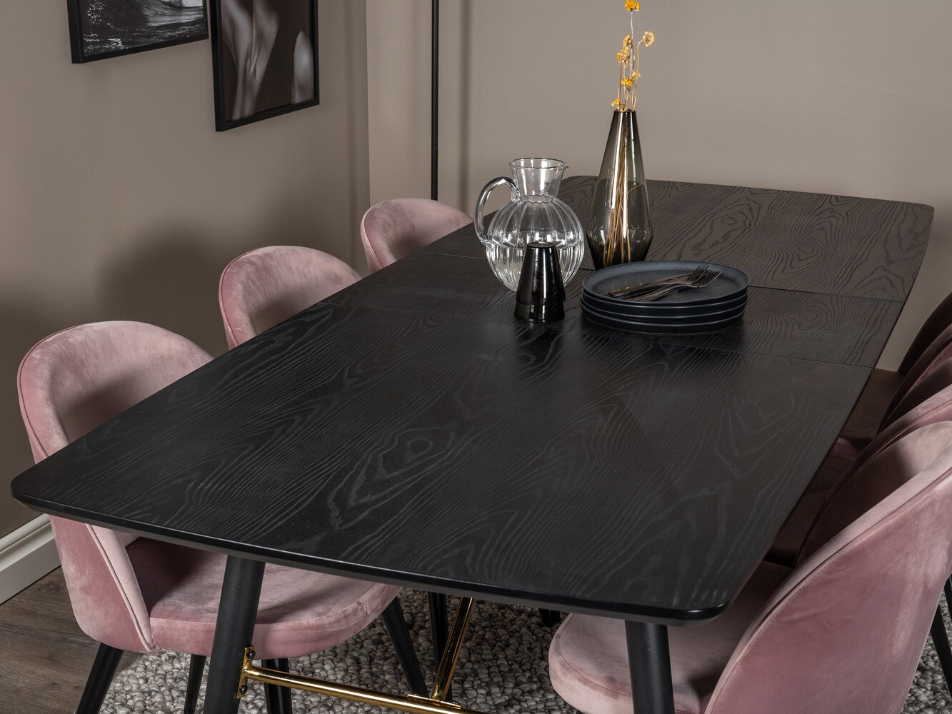 Conjunto de comedor Dallas 1449 (Rosa + Negro)