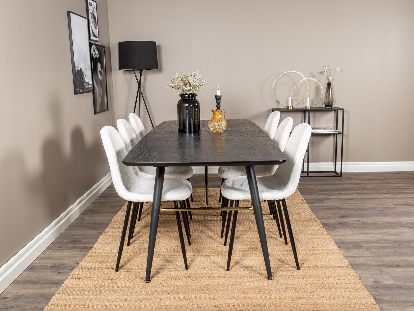 Conjunto de mesas y sillas para comedor Dallas 1443 (Blanco + Negro)