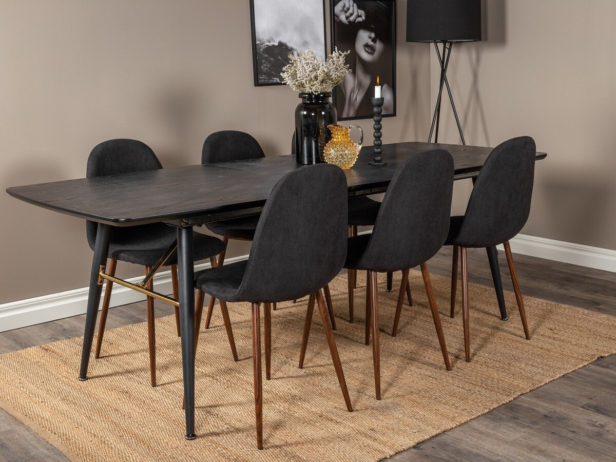 Conjunto de mesas y sillas para comedor Dallas 1443 (Negro + Nuez)