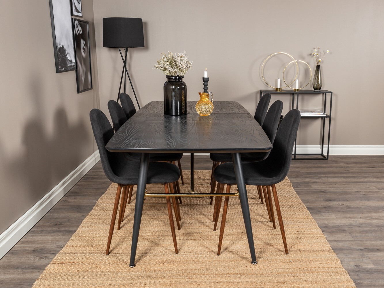 Conjunto de mesas y sillas para comedor Dallas 1443 (Negro + Nuez)