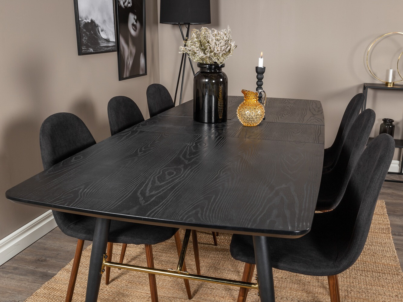 Conjunto de mesas y sillas para comedor Dallas 1443 (Negro + Nuez)