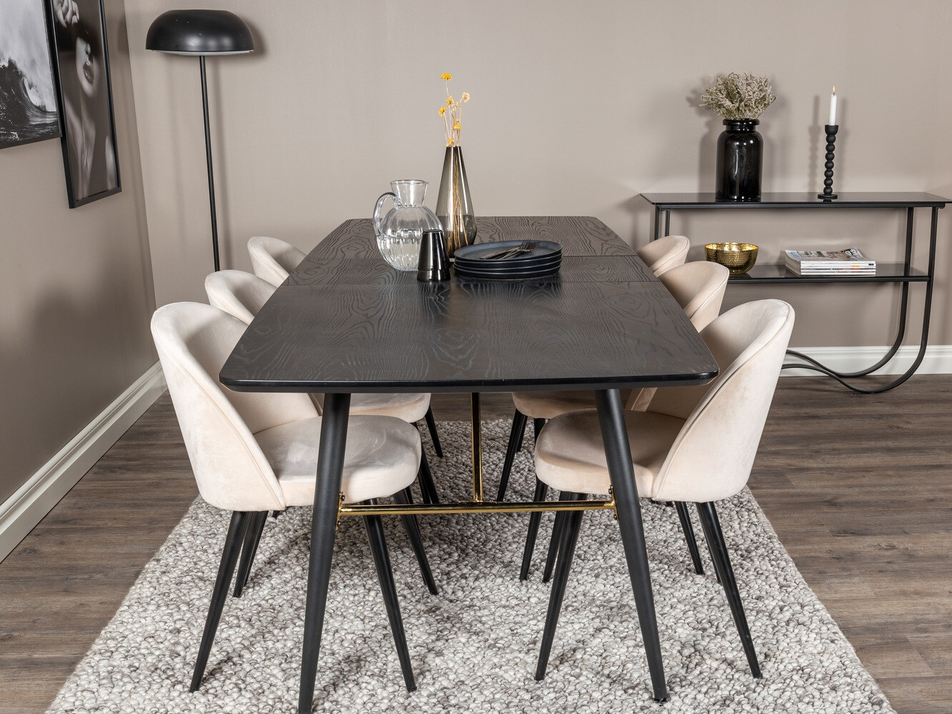 Conjunto de mesas y sillas para comedor Dallas 1449 (Beige + Negro)