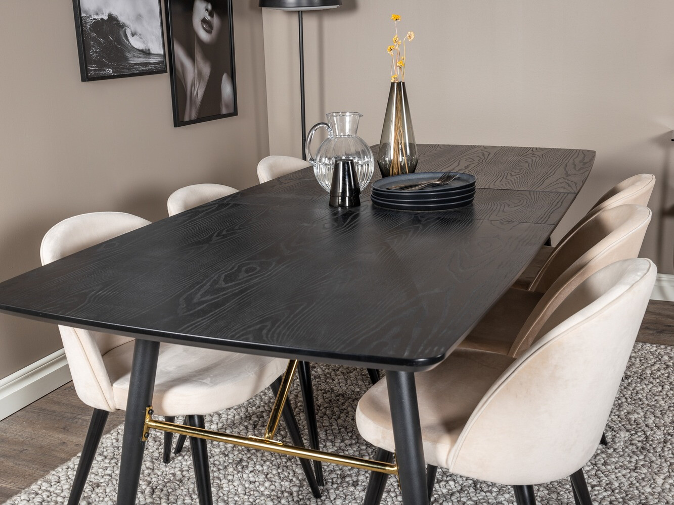 Conjunto de mesas y sillas para comedor Dallas 1449 (Beige + Negro)