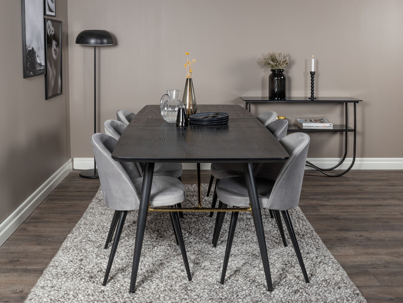 Conjunto de mesas y sillas para comedor Dallas 1449 (Gris claro + Negro)