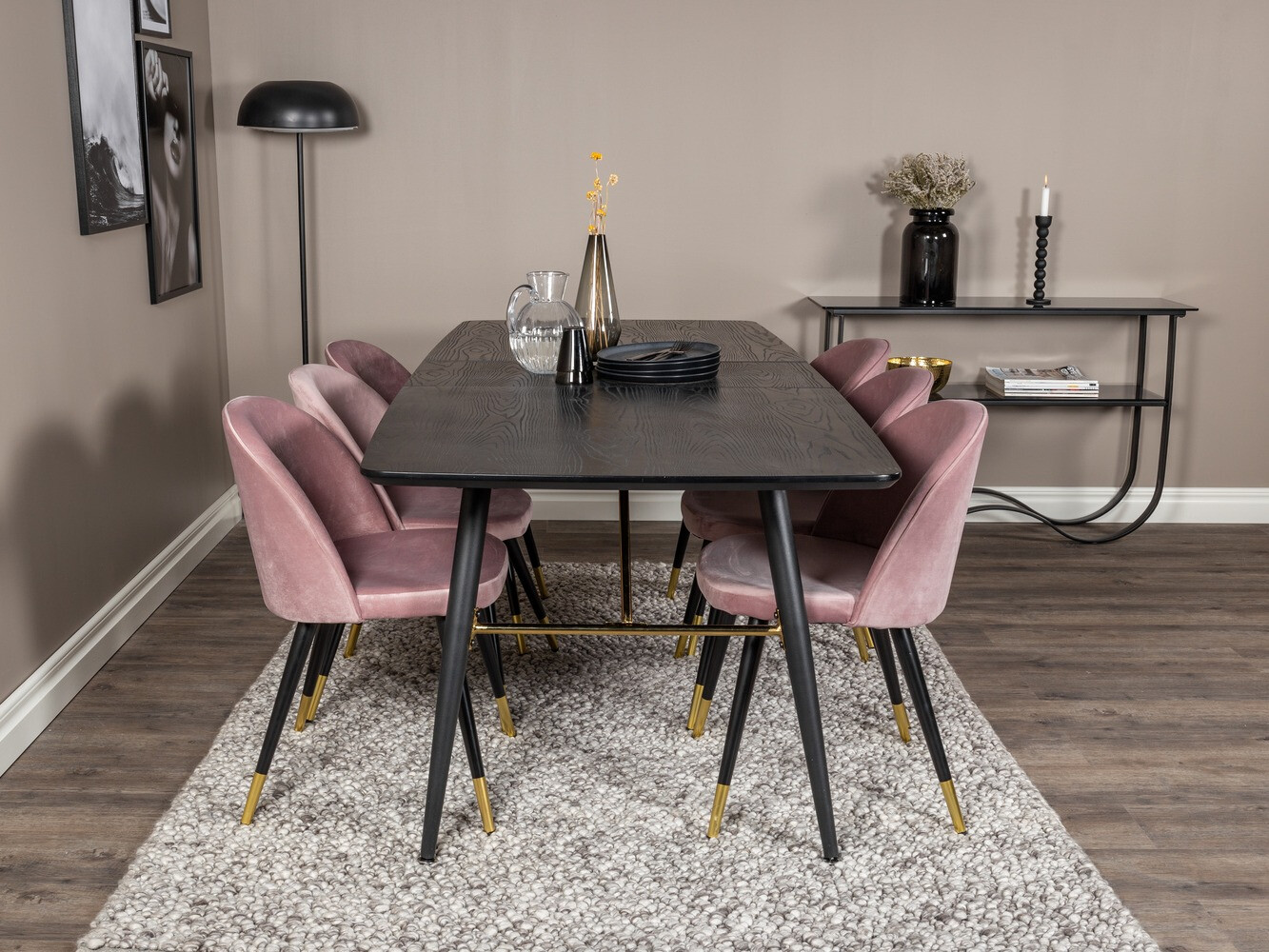 Conjunto de comedor Dallas 1451 (Rosa + Negro)