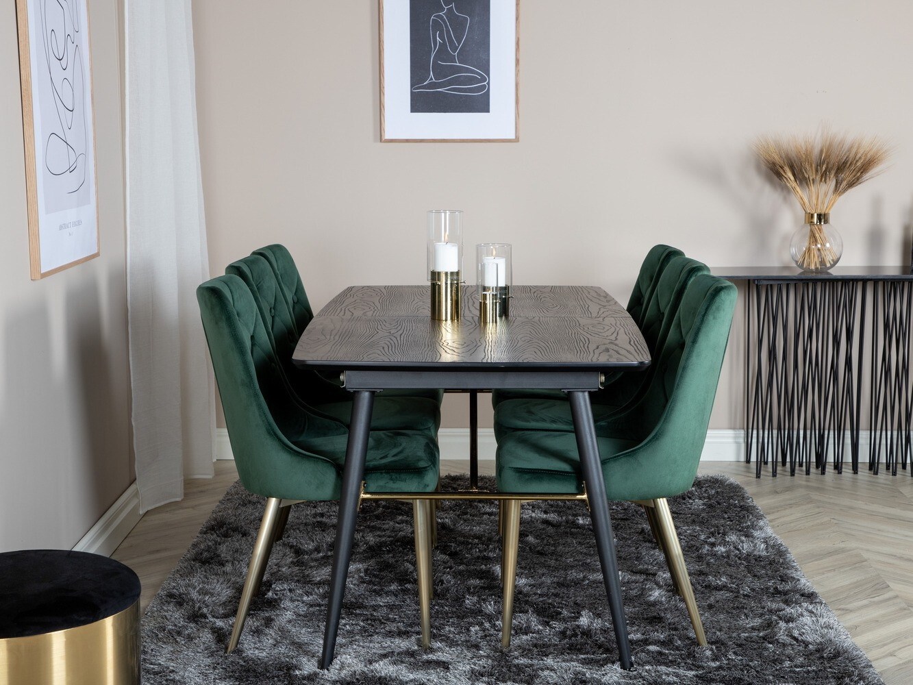 Conjunto de comedor Dallas 1453 (Verde + dorado)