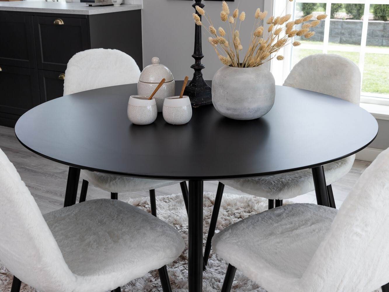 Conjunto de comedor Dallas 1470 (Blanco + Negro)