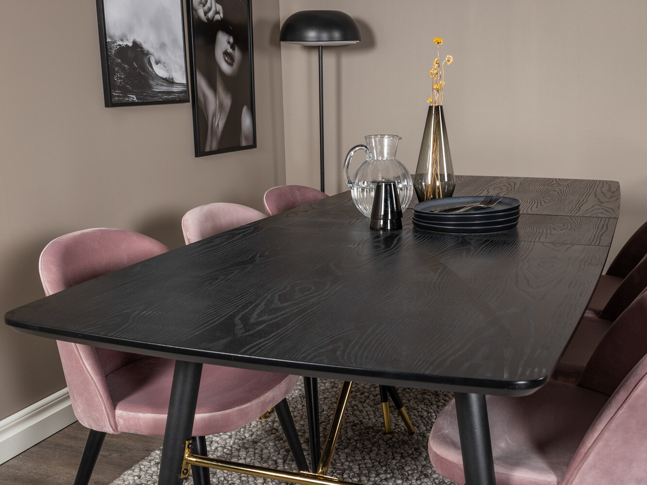 Conjunto de mesas y sillas para comedor Dallas 1451 (Rosa + Negro)