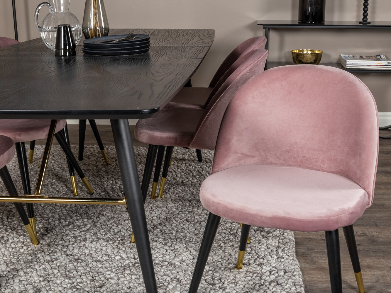Conjunto de mesas y sillas para comedor Dallas 1451 (Rosa + Negro)