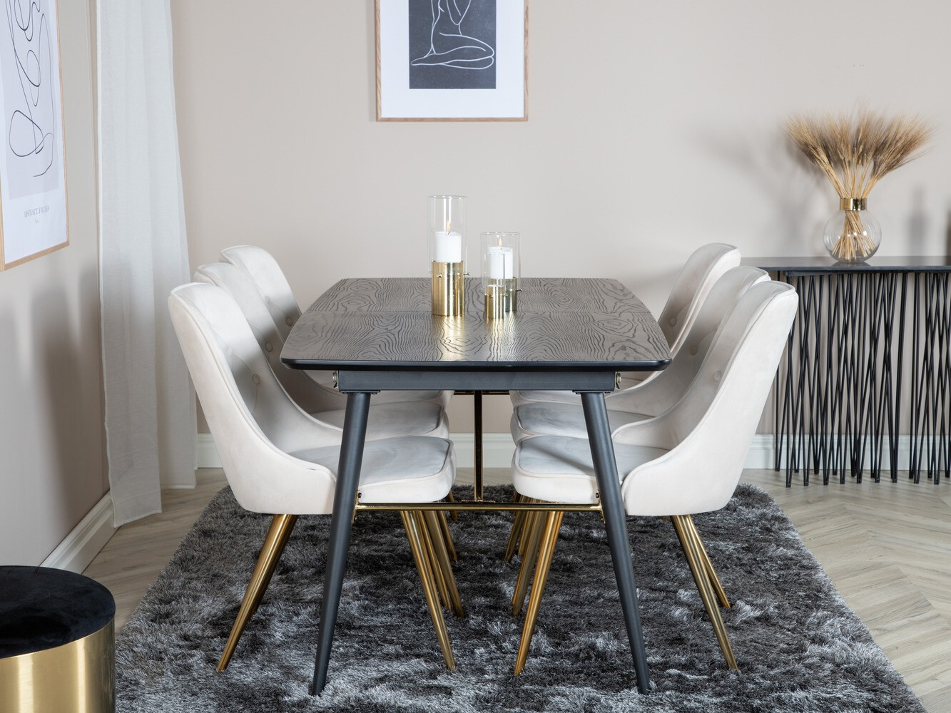 Conjunto de mesas y sillas para comedor Dallas 1453 (Beige + dorado)