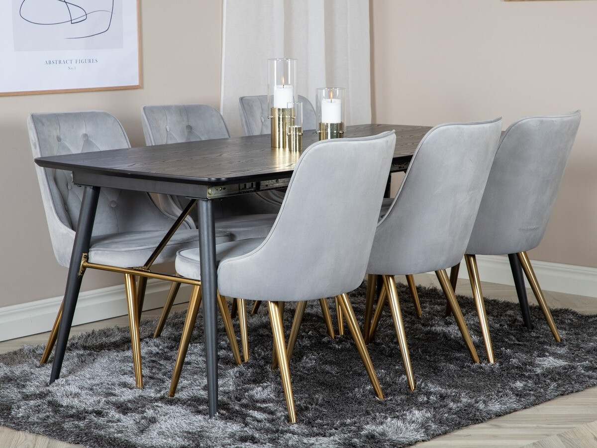 Conjunto de mesas y sillas para comedor Dallas 1453 (Gris claro + dorado)