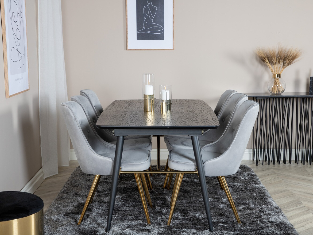 Conjunto de mesas y sillas para comedor Dallas 1453 (Gris claro + dorado)