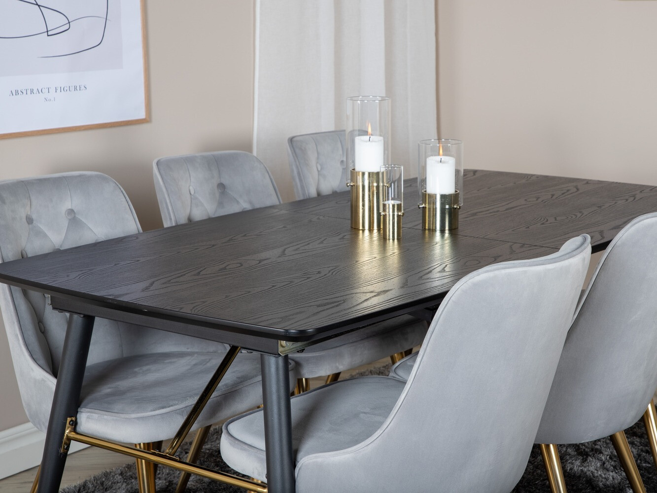 Conjunto de mesas y sillas para comedor Dallas 1453 (Gris claro + dorado)