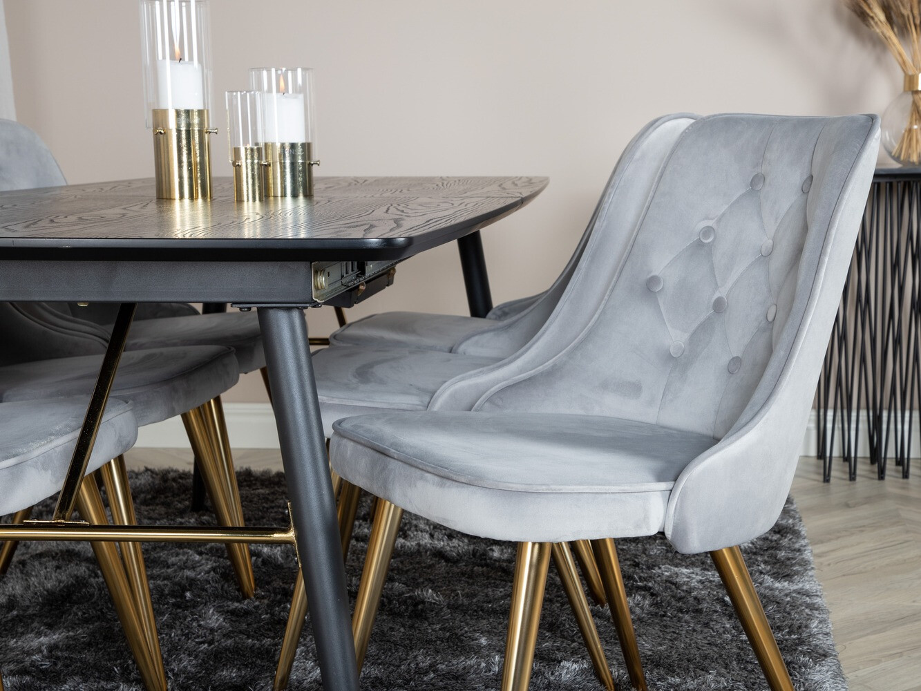 Conjunto de mesas y sillas para comedor Dallas 1453 (Gris claro + dorado)