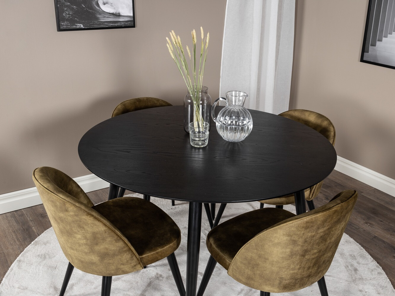 Conjunto de mesas y sillas para comedor Dallas 1559 (Verde polvoriento + Negro)