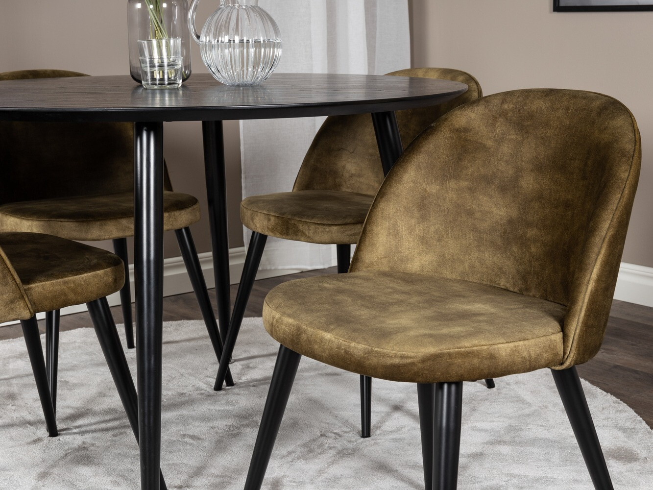 Conjunto de mesas y sillas para comedor Dallas 1559 (Verde polvoriento + Negro)