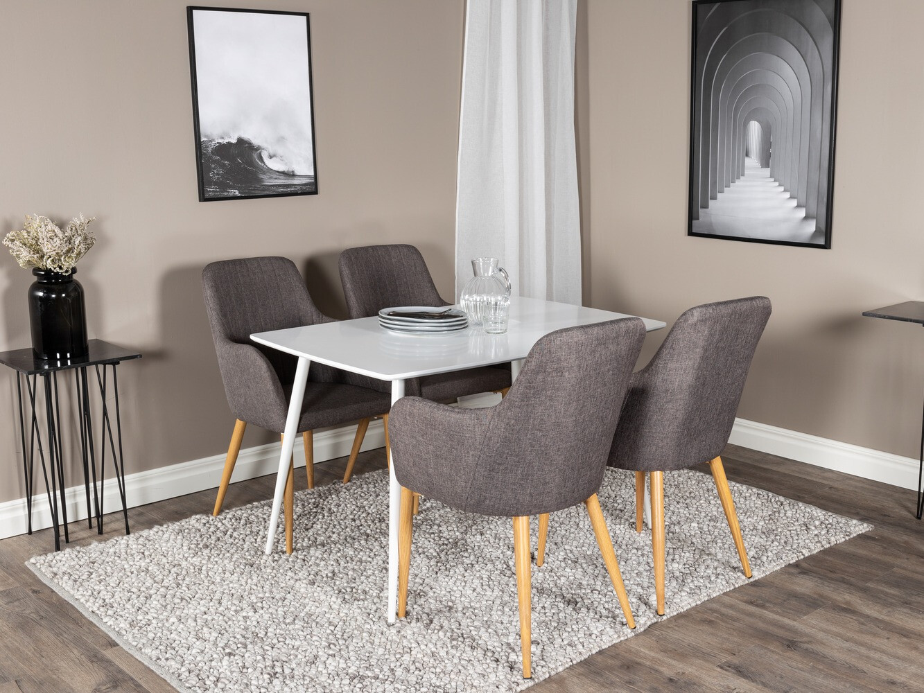 Conjunto de comedor Dallas 1623 (Gris oscuro + Marrón)