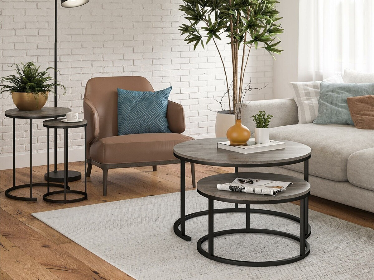 Conjunto mesa de centro Tulsa 234 (Roble gris + Negro)