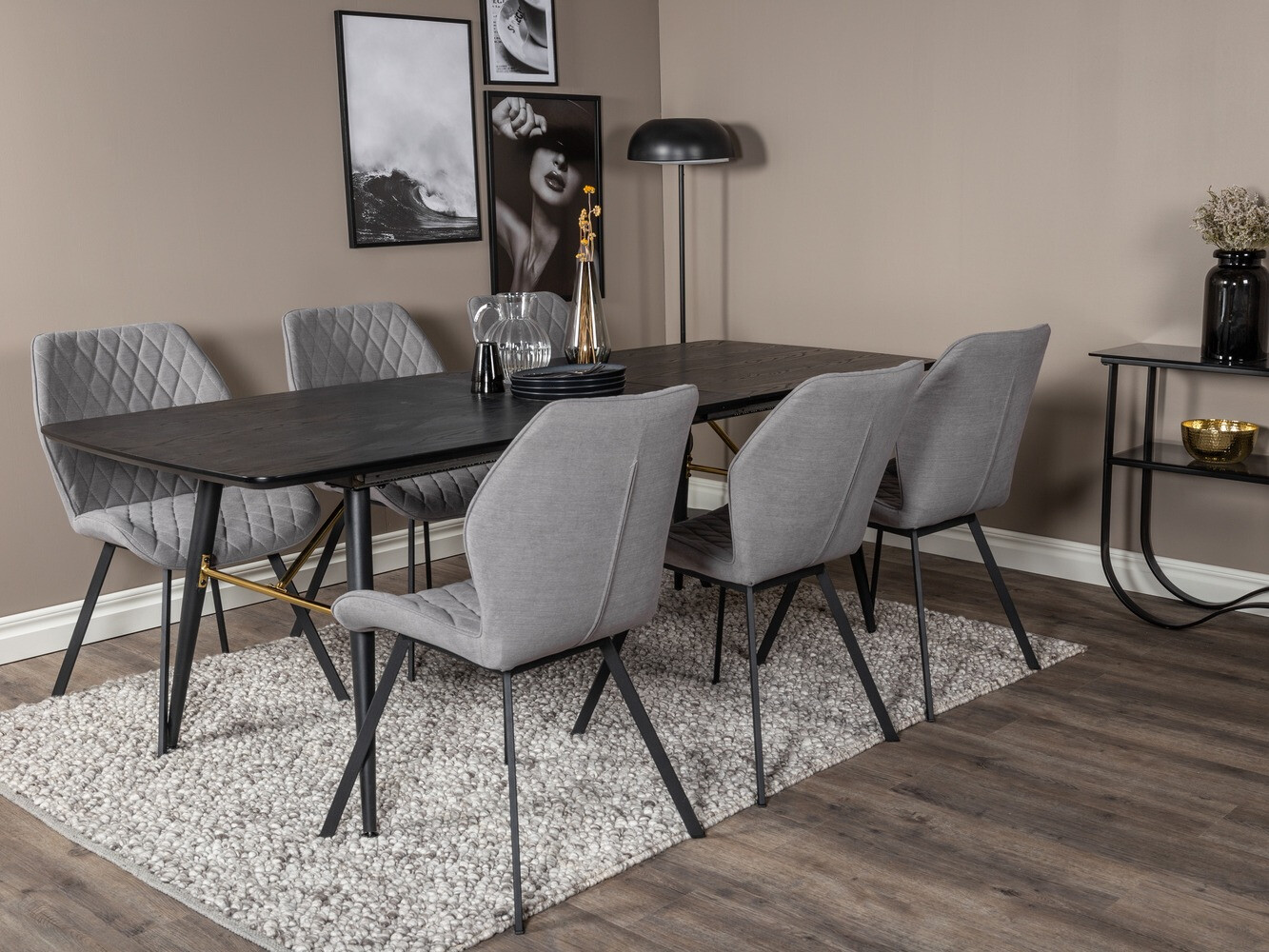 Conjunto de comedor Dallas 1647 (Gris + Negro)