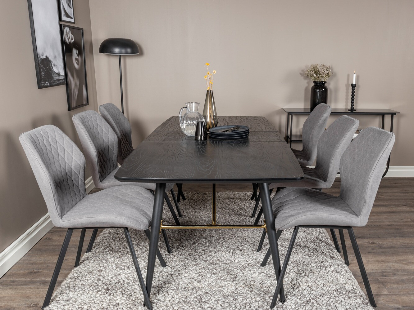 Conjunto de mesas y sillas para comedor Dallas 1647 (Gris + Negro)