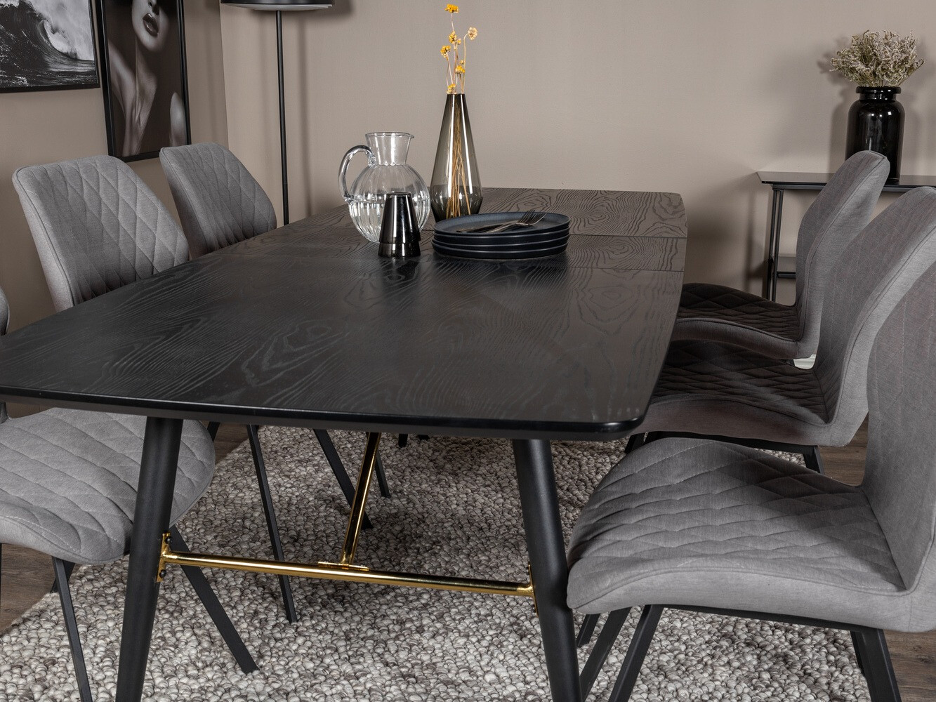 Conjunto de mesas y sillas para comedor Dallas 1647 (Gris + Negro)