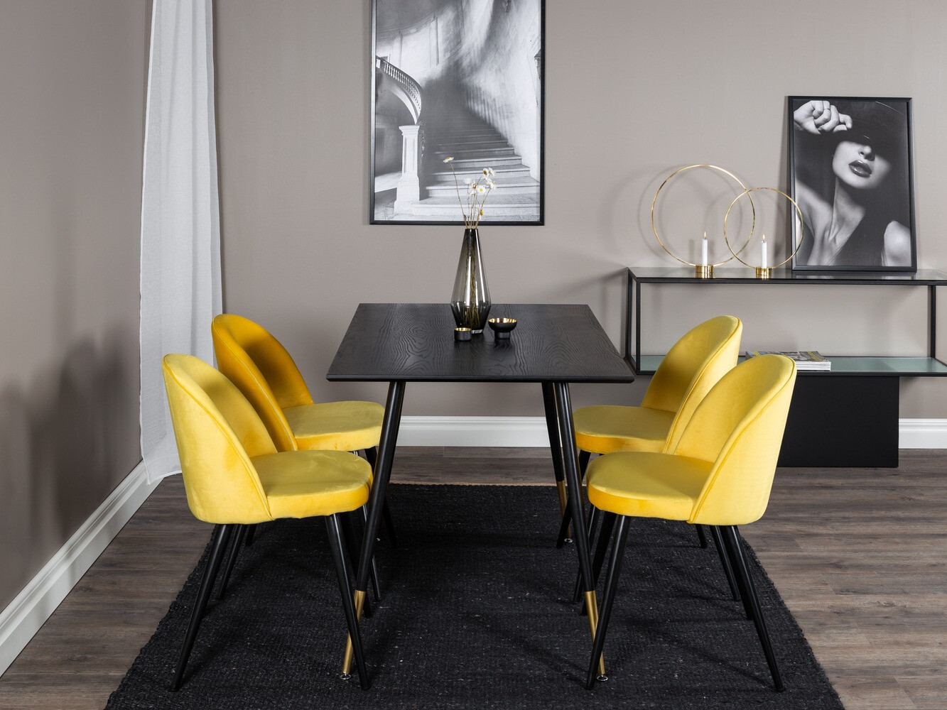 Conjunto de comedor Dallas 1692 (Amarillo + Negro)