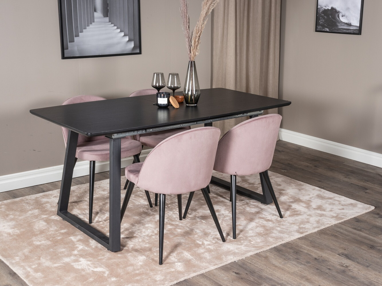 Conjunto de mesas y sillas para comedor Dallas 1687 (Rosa + Negro)